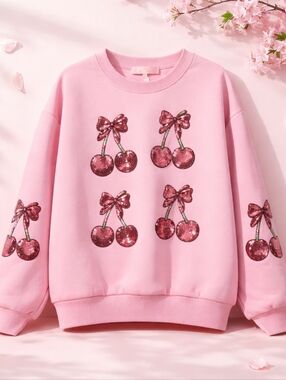SIMPLY SOUTHERN  Size Small-Pink Cherry Sequin Crewneck Sweater NWT